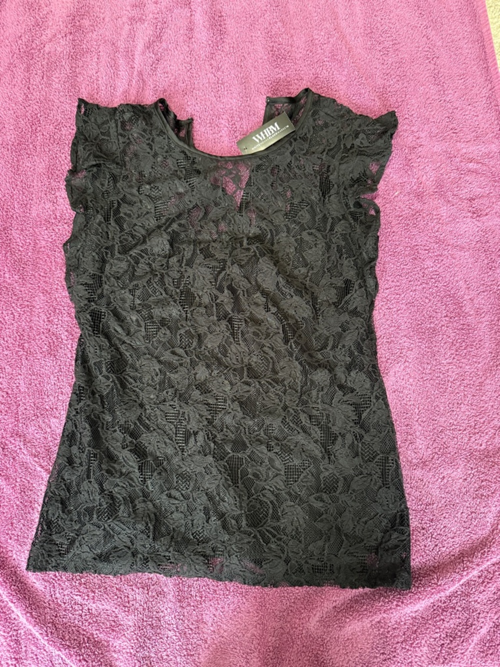 White House Black Market Black Floral Lace Cap-Sleeve Blouse